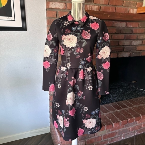 ERIN by Erin Fetherston Molly Dahlia Floral Long Sleeve Scuba Dress Sz 2 - Picture 1 of 8